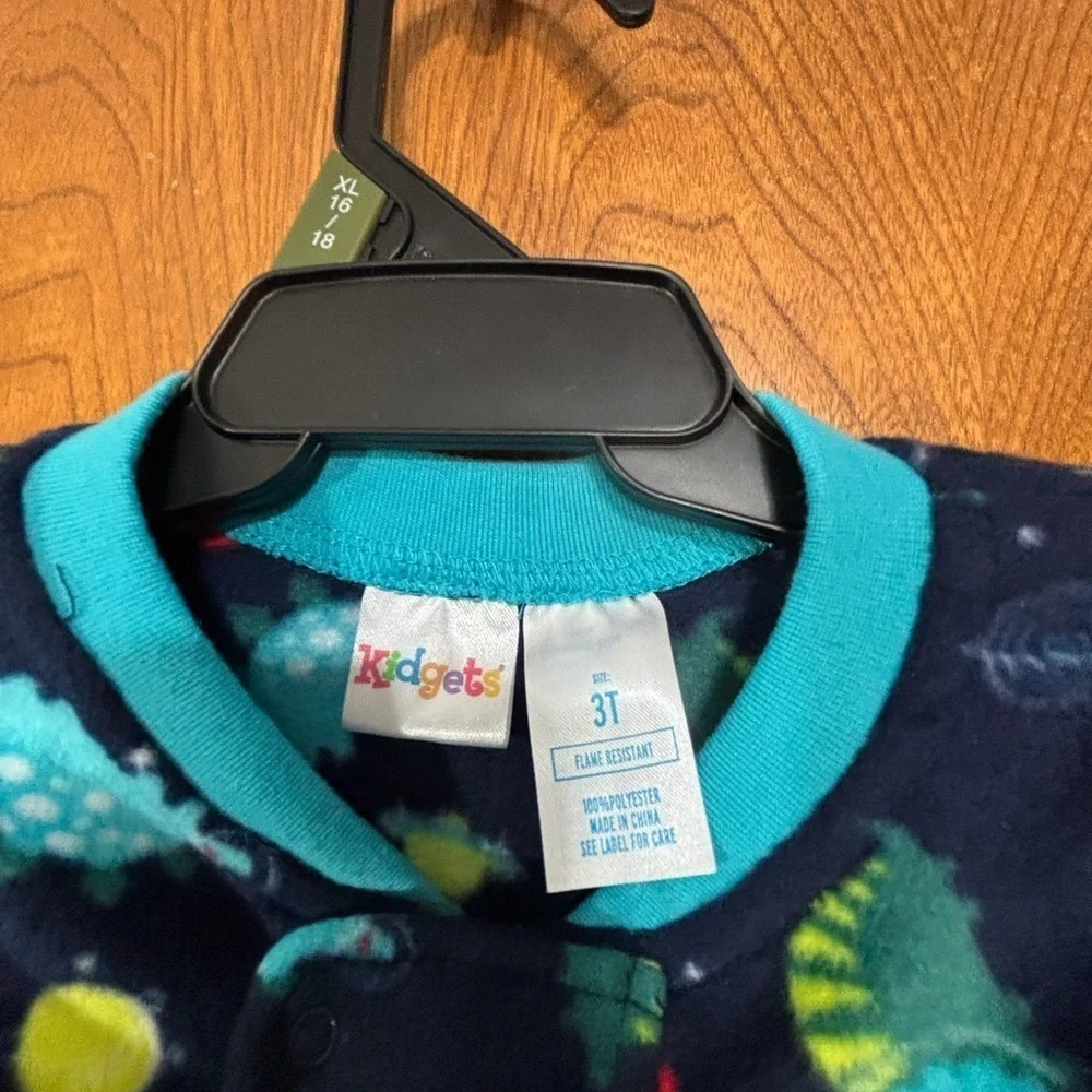 Kidgets Dinosaur Plush Fleece Pajama Sleepers with Feet 3T